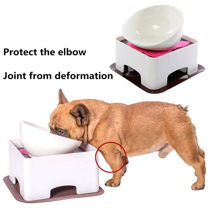 JYHY Bulldog Bowl Ceramic Dog Food Bowl - Cat Dish Wide Mouth Dog Bowl Pet Sterile Tilted Pet Feeder with Anti-Skid Rubber Mat (White M/1.5 Cup) - Image 2